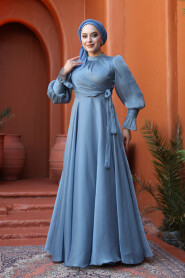 Modest İndigo Blue Evening Dress 48051IM - 2
