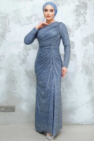 Modest İndigo Blue Evening Long Dress 50341IM - 1