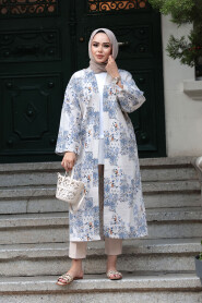 Modest İndigo Blue Kimono 32121IM - 2