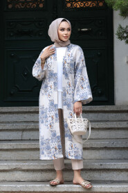 Modest İndigo Blue Kimono 32121IM - 3