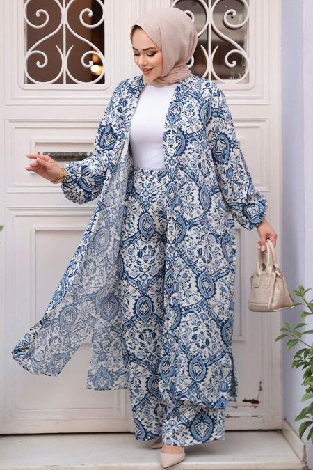Modest İndigo Blue Kimono Dual Suit 12884IM - NEVA STYLE