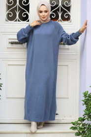 Modest İndigo Blue Knitwear Dress 30141IM - 1