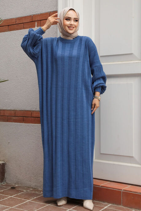 Modest İndigo Blue Knitwear Dress 30633IM - NEVA STYLE