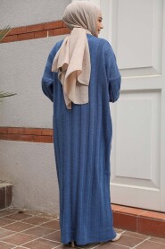 Modest İndigo Blue Knitwear Dress 30633IM - 2