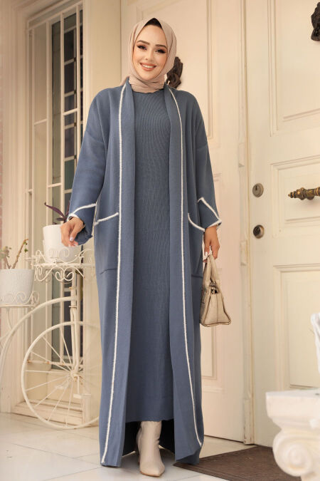 Modest İndigo Blue Knitwear Dual Suit 50113IM - NEVA STYLE