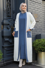 Modest İndigo Blue Knitwear Dual Suit 50192IM - 3