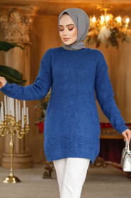 Modest İndigo Blue Knitwear Jumper 20023IM - 2