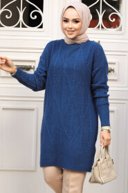 Modest İndigo Blue Knitwear Jumper 20061IM - 4