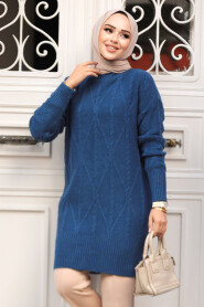 Modest İndigo Blue Knitwear Jumper 20061IM - 3