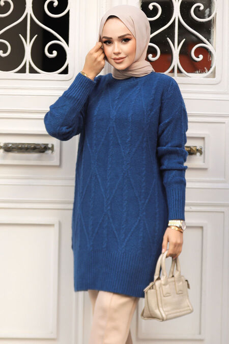 Modest İndigo Blue Knitwear Jumper 20061IM - NEVA STYLE