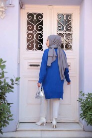 Modest İndigo Blue Knitwear Jumper Top 17203IM - 3