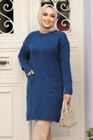 Modest İndigo Blue Knitwear Jumper Top 20035IM - 2