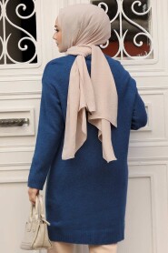 Modest İndigo Blue Knitwear Jumper Top 20035IM - 4