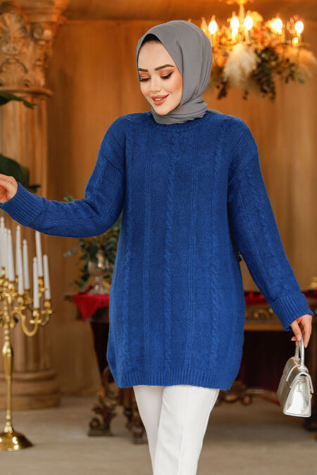 Modest İndigo Blue Knitwear Jumper Top 20051IM - NEVA STYLE