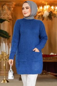Modest İndigo Blue Knitwear Jumper Top 20076IM - 1