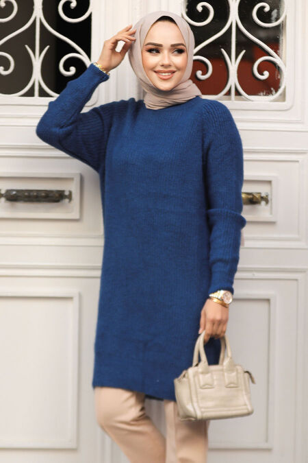 Modest İndigo Blue Knitwear Top 20085IM - NEVA STYLE