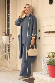 Modest İndigo Blue Knitwear Triple Suit 50182IM - 2