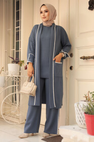 Modest İndigo Blue Knitwear Triple Suit 50182IM - 3