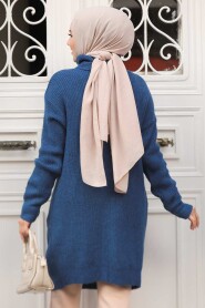 Modest İndigo Blue Knitwear Tunic 20223IM - 4