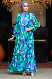 Modest İndigo Blue Long Dress 15719IM - 1