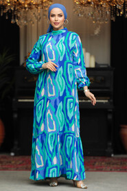 Modest İndigo Blue Long Dress 15719IM - 2