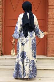 Modest İndigo Blue Long Dress 23157IM - 4