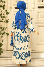 Modest İndigo Blue Long Dress 23433IM - 3