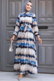 Modest İndigo Blue Long Dress 23551IM - 1