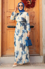 Modest İndigo Blue Long Dress 34461IM - 2