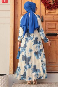 Modest İndigo Blue Long Dress 34461IM - 3