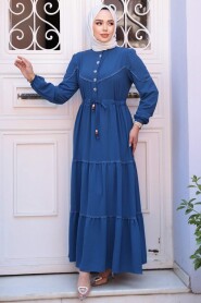 Modest İndigo Blue Long Dress 596IM - 3
