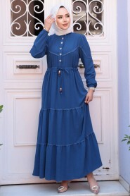Modest İndigo Blue Long Dress 596IM - 2