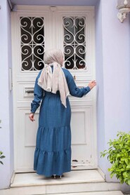 Modest İndigo Blue Long Dress 61621IM - 3
