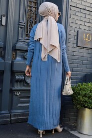 Modest İndigo Blue Long Knitwear Dress 31230IM - 3