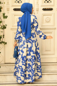 Modest İndigo Blue Long Sleeve Dress 23143IM - 3