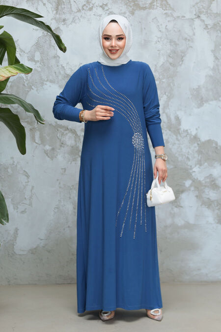 Modest İndigo Blue Long Sleeve Dress 9345IM - NEVA STYLE