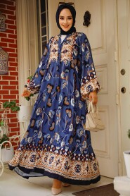 Modest İndigo Blue Maxi Dress 10250IM - 2