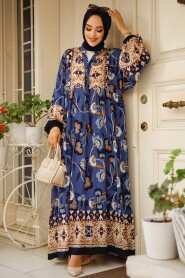 Modest İndigo Blue Maxi Dress 10250IM - 3