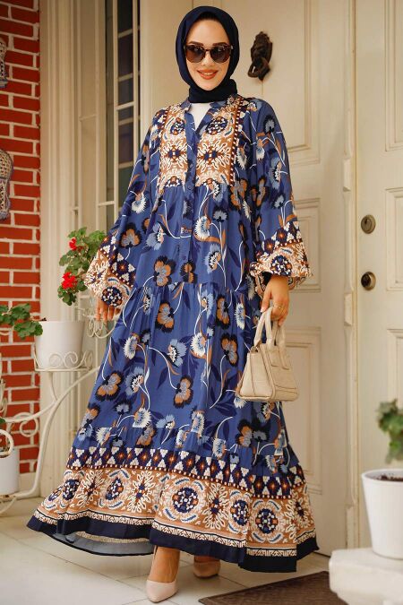 Modest İndigo Blue Maxi Dress 10250IM - NEVA STYLE