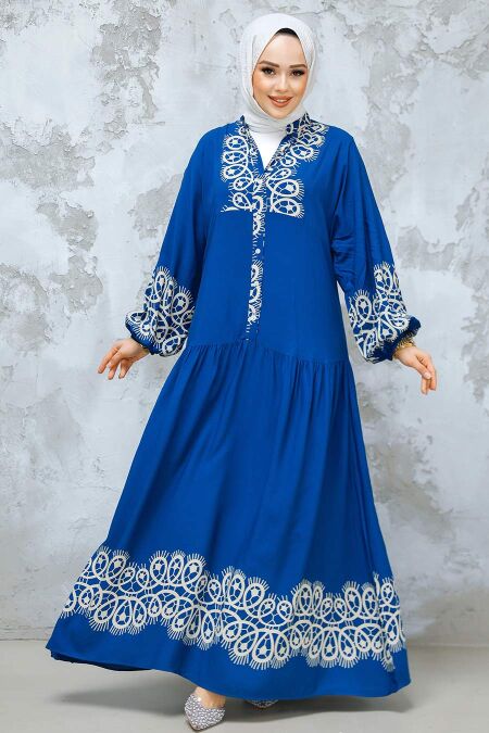 Modest İndigo Blue Maxi Dress 18237IM - NEVA STYLE