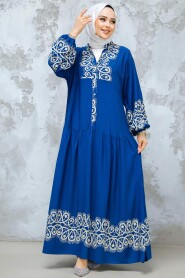 Modest İndigo Blue Maxi Dress 18237IM - 2