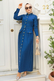 Modest İndigo Blue Maxi Dress 23051IM - 2