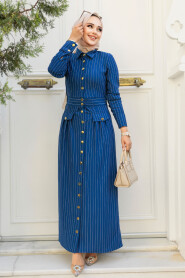 Modest İndigo Blue Maxi Dress 23051IM - 4