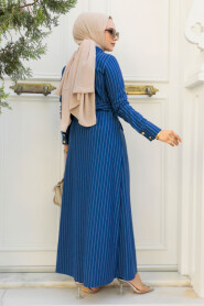 Modest İndigo Blue Maxi Dress 23051IM - 5