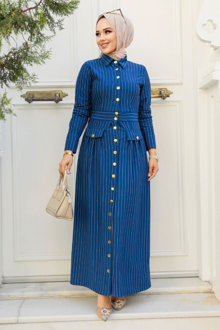 Modest İndigo Blue Maxi Dress 23051IM - NEVA STYLE