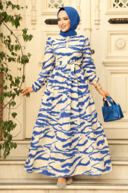 Modest İndigo Blue Maxi Dress 23142IM - 1