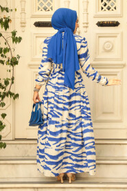 Modest İndigo Blue Maxi Dress 23142IM - 3