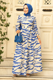 Modest İndigo Blue Maxi Dress 23142IM - 2