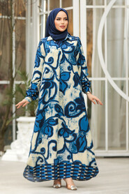 Modest İndigo Blue Maxi Dress 23171IM - 1