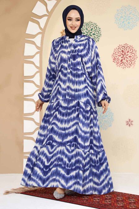 Modest İndigo Blue Maxi Dress 235806IM - NEVA STYLE
